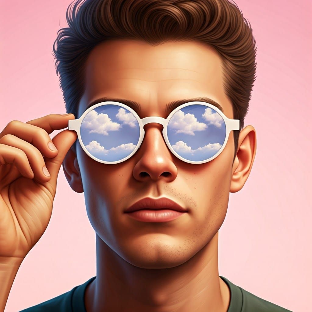 Man with Cloud Reflection Glasses, 3D Portrait