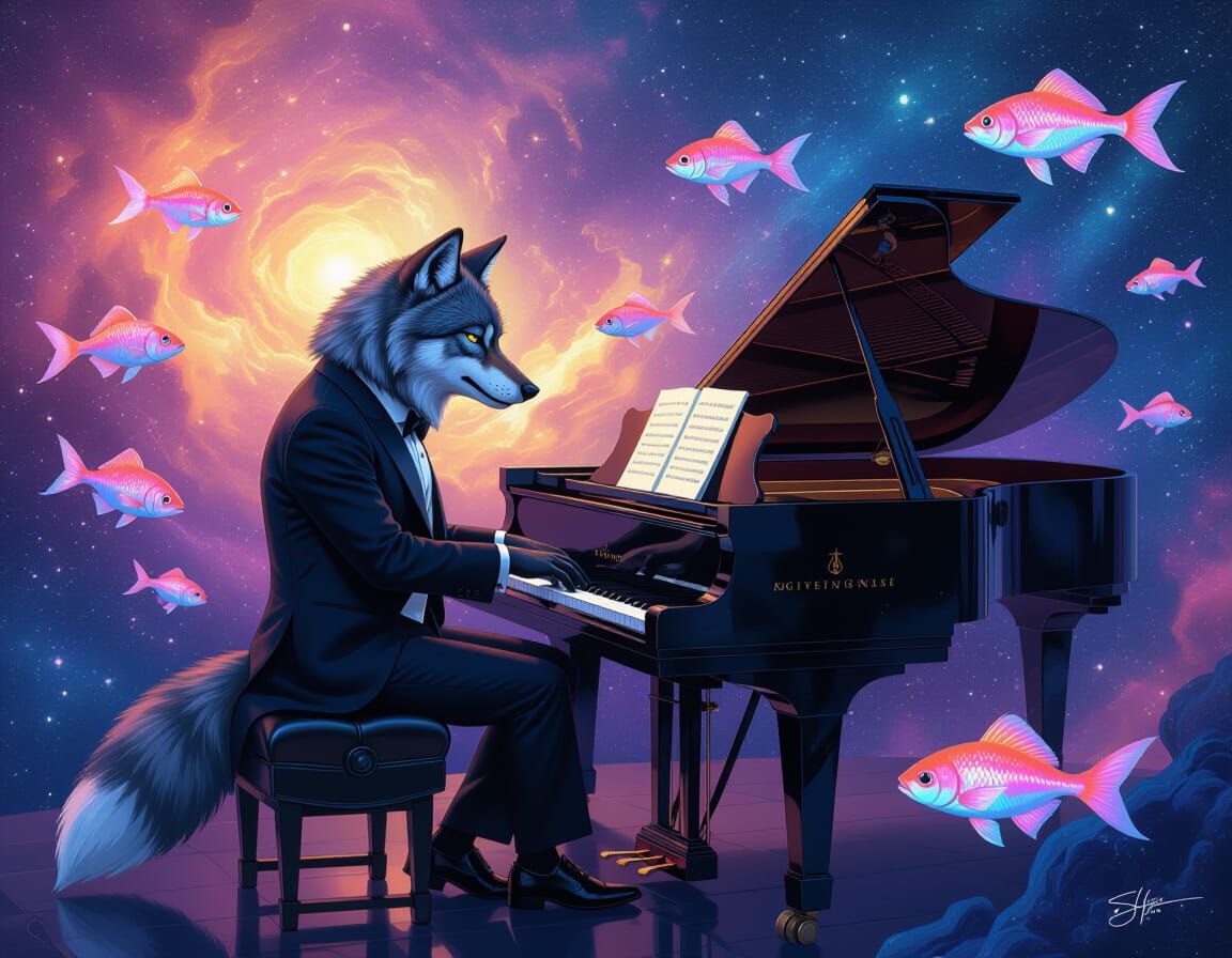Big Bad Wolf Plays Piano in Nebula