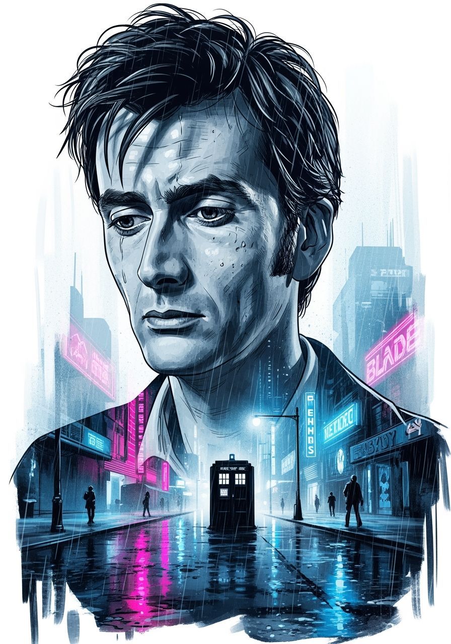Melancholic Doctor Who in Gritty Graphic Novel Style