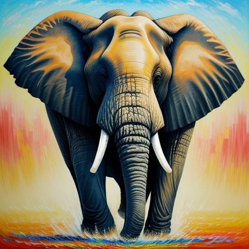 Hyper Realistic Elephant in Expressionist Oil Painting
