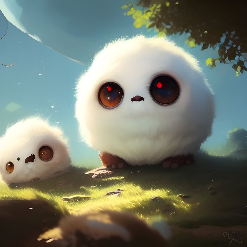 Cute fluffy round monsters with big eyes