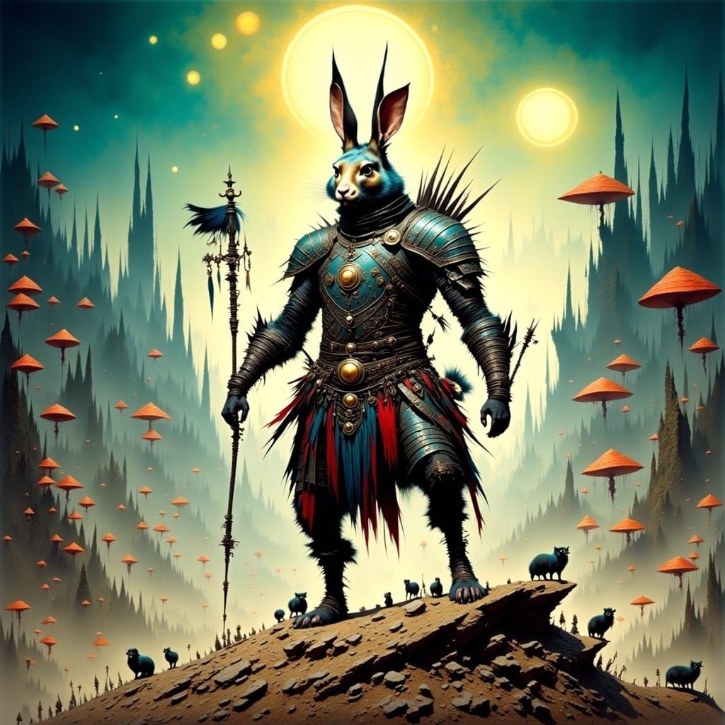 Rabbit Warrior in Ethereal Realm: A Matte Painting