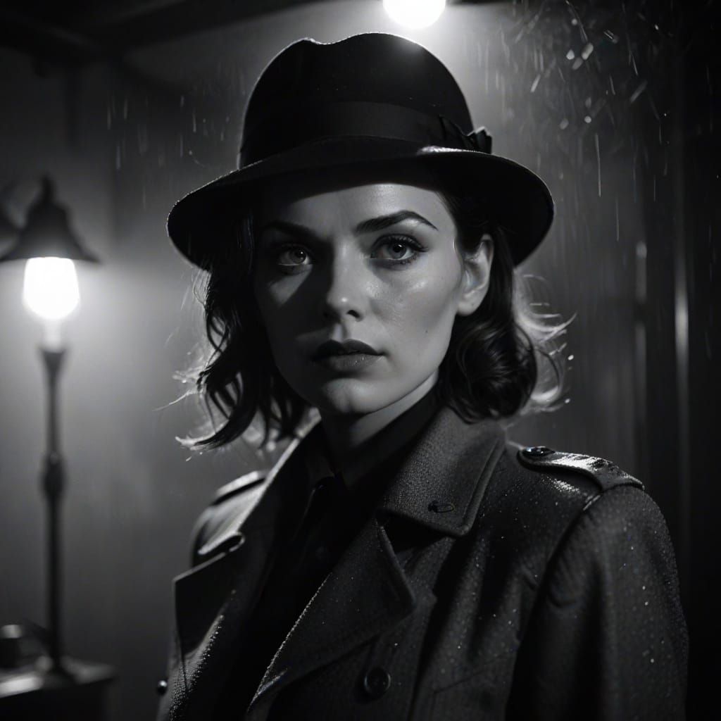 Cybernetic Detective in Film Noir Style