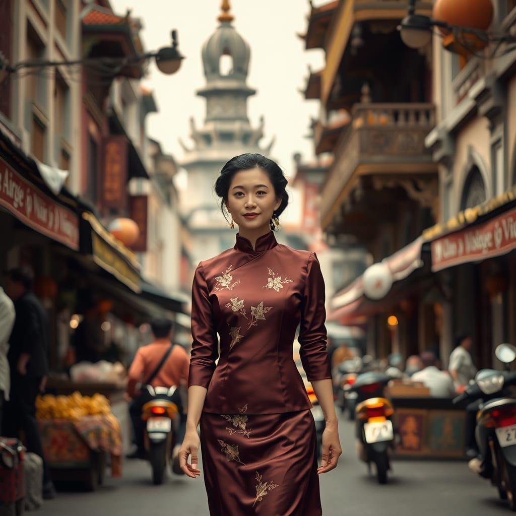 Vietnamese Woman in Hanoi, Vintage Photography