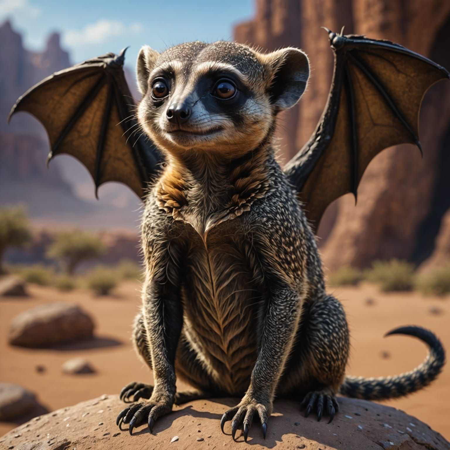 Bat Meerkat Hybrid in Fantasy Landscape