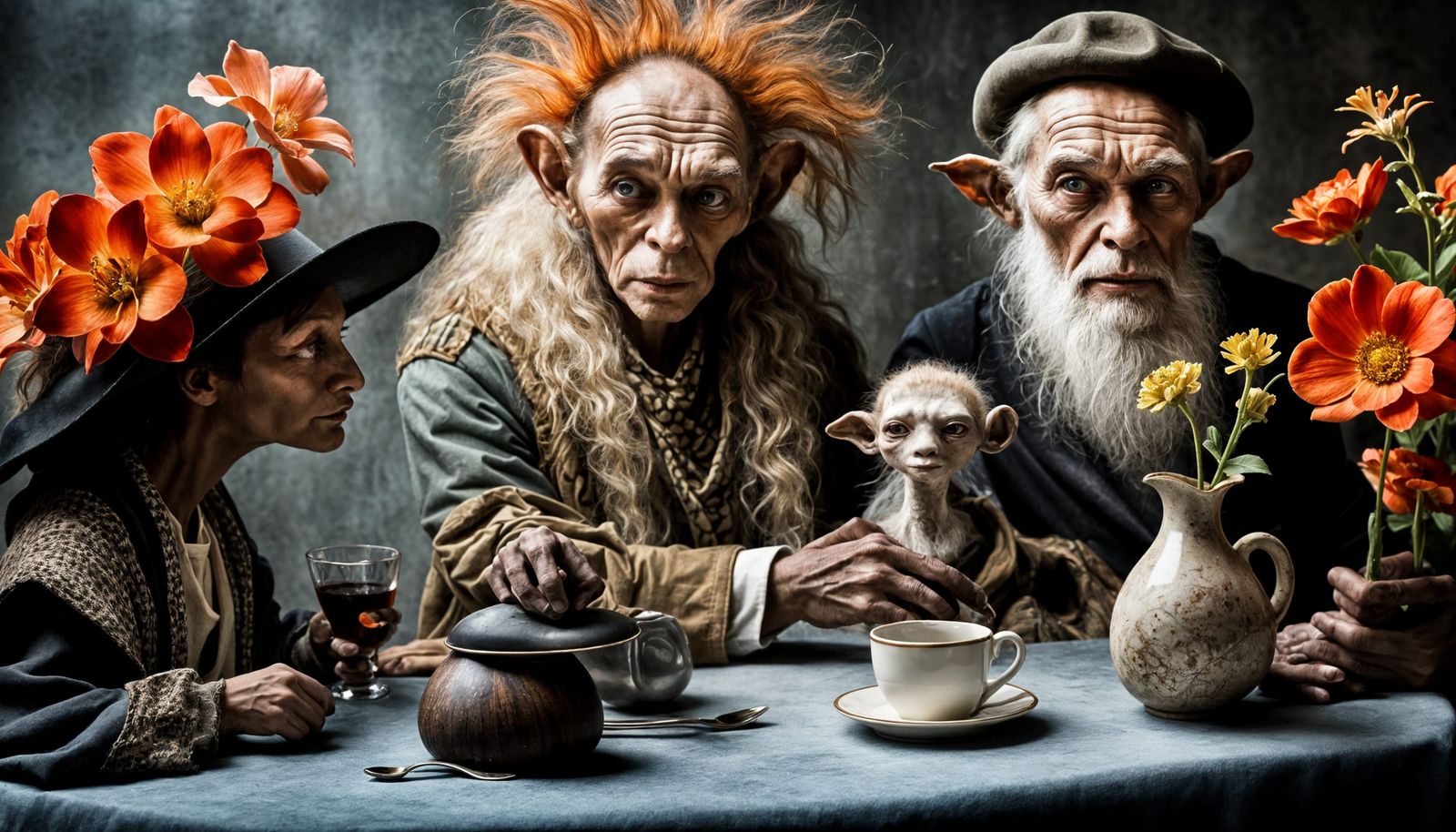 Elegant Aliens Celebrate in Surreal Restaurant