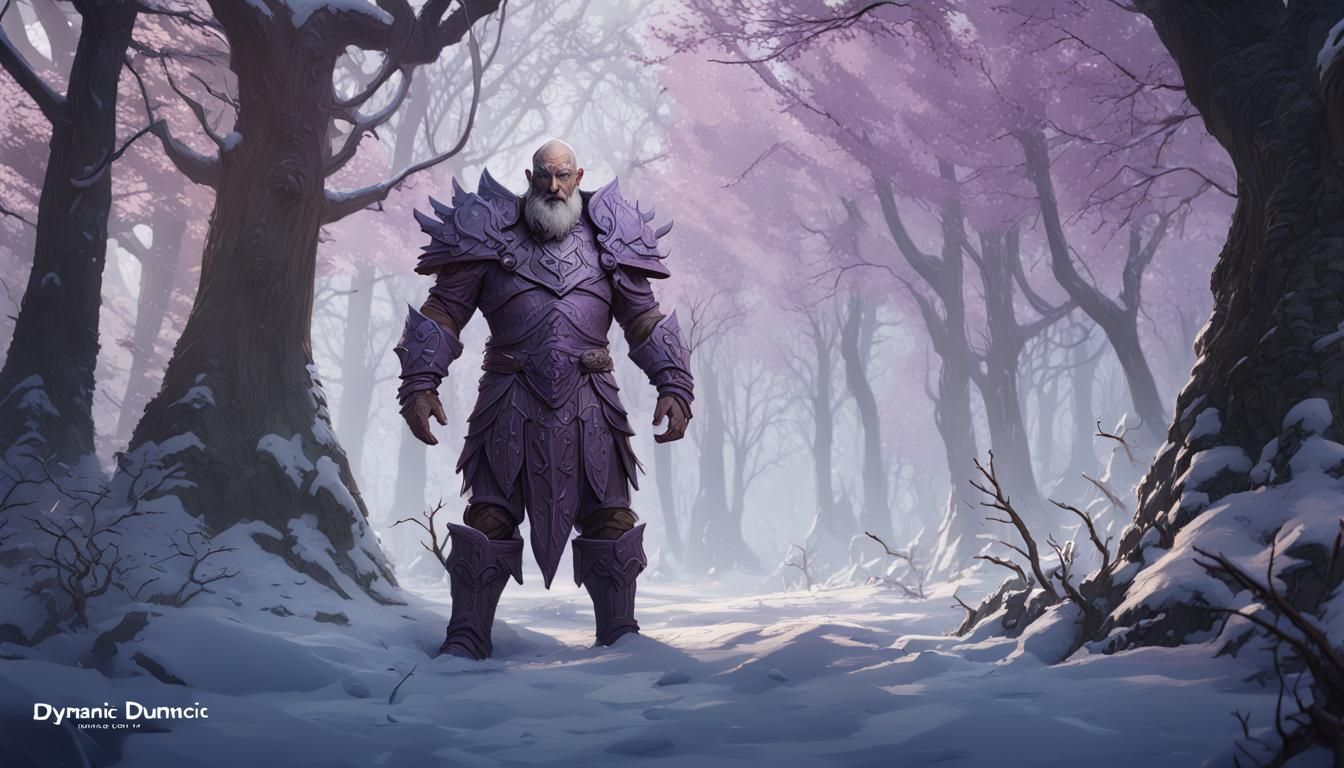 Armored Goliath in Winter Forest, Dark Fantasy Art