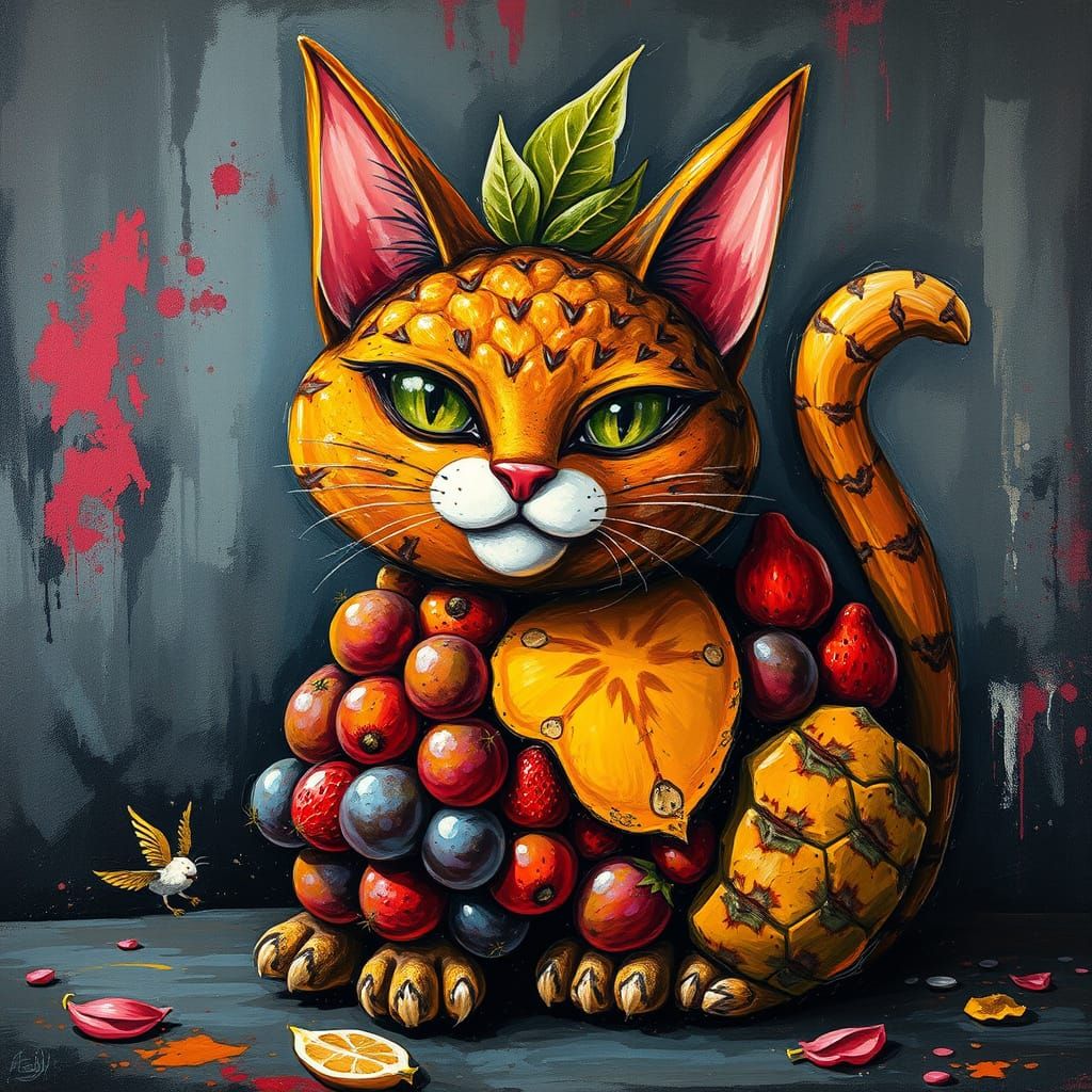 Vibrant Feline Art in Grunge Style