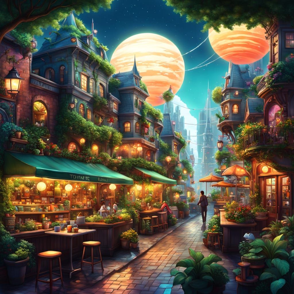 Whimsical City on a Fantasy Planet