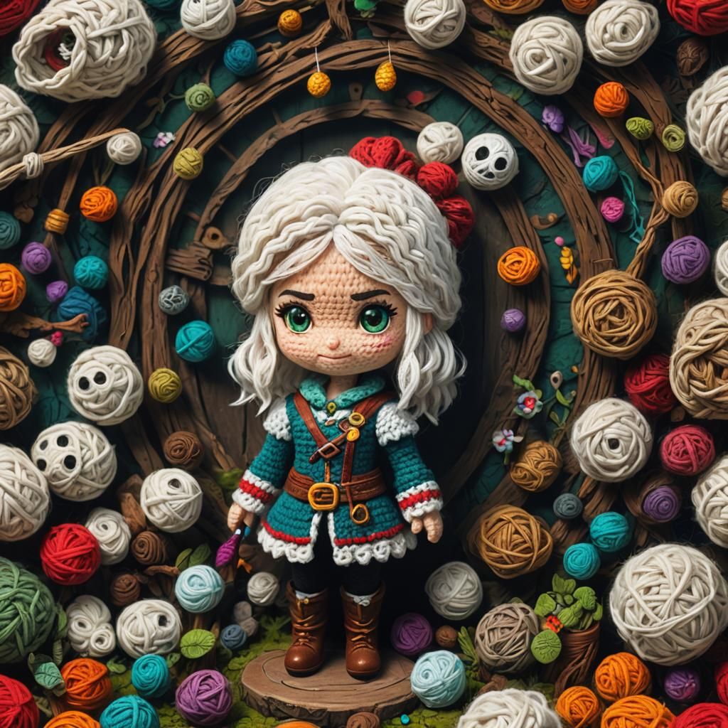 Whimsical Fantasy Amigurumi in Felt Fibers, Intricate Digita...