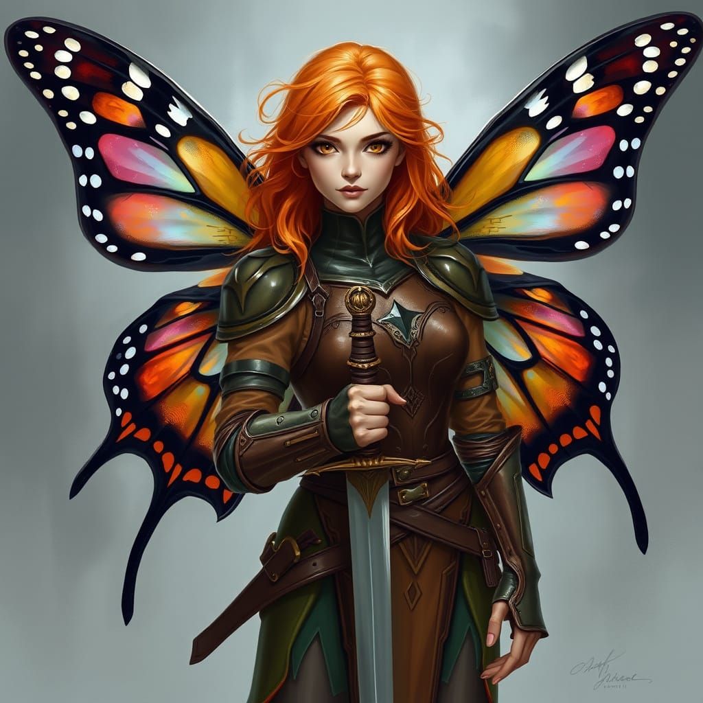 Medieval Fairy with Monarch Butterfly Wings and Sword