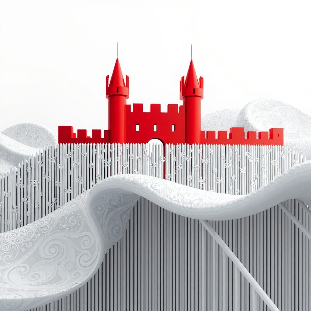 Abstract Red Castle Wall with Metal Rods