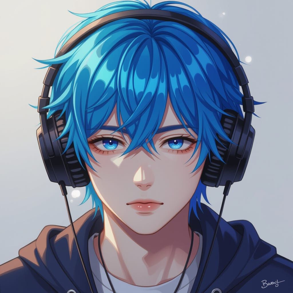 Photorealistic Bang of Stray Kids with Blue Hair