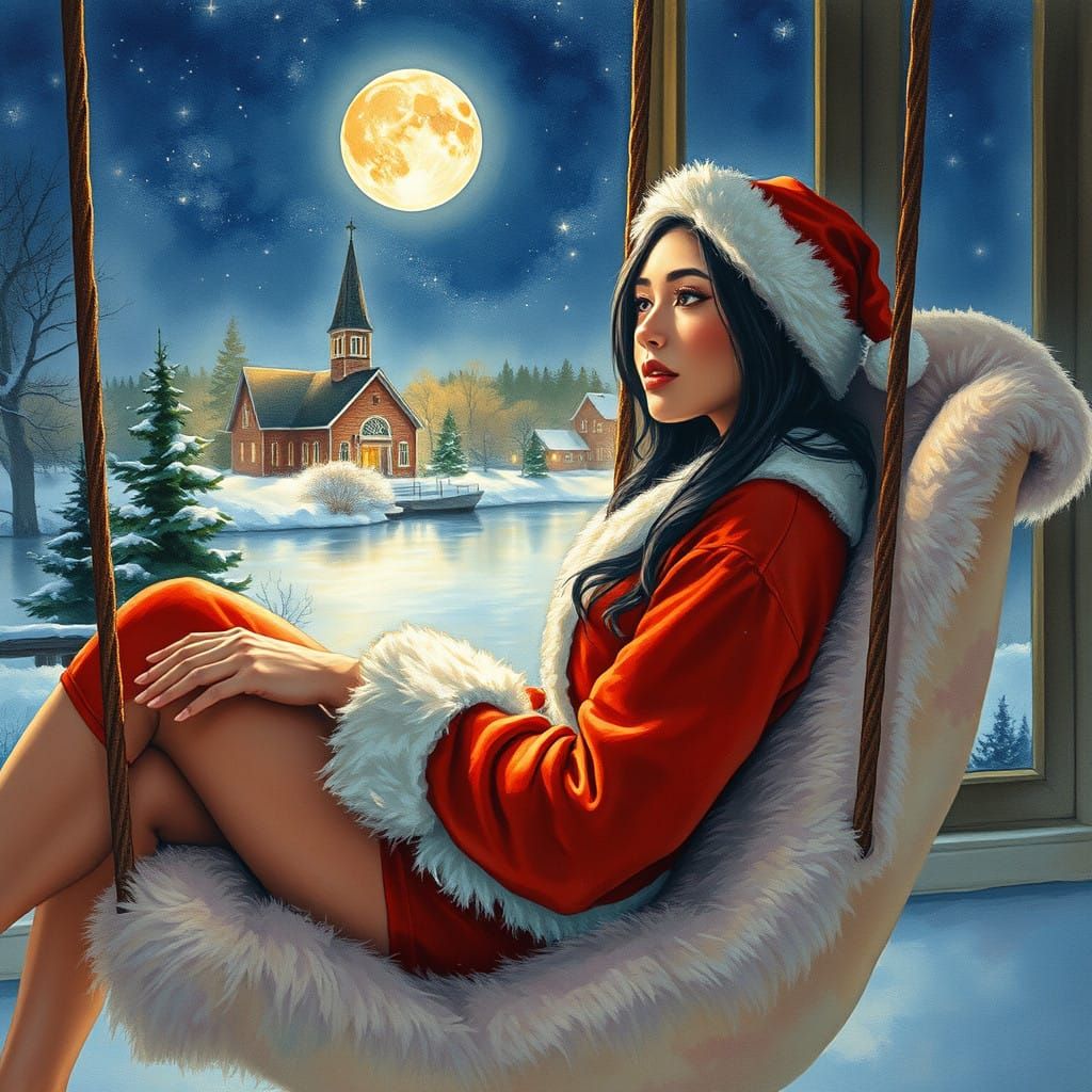 Dreamy Watercolor Christmas Scene with Native American Woman