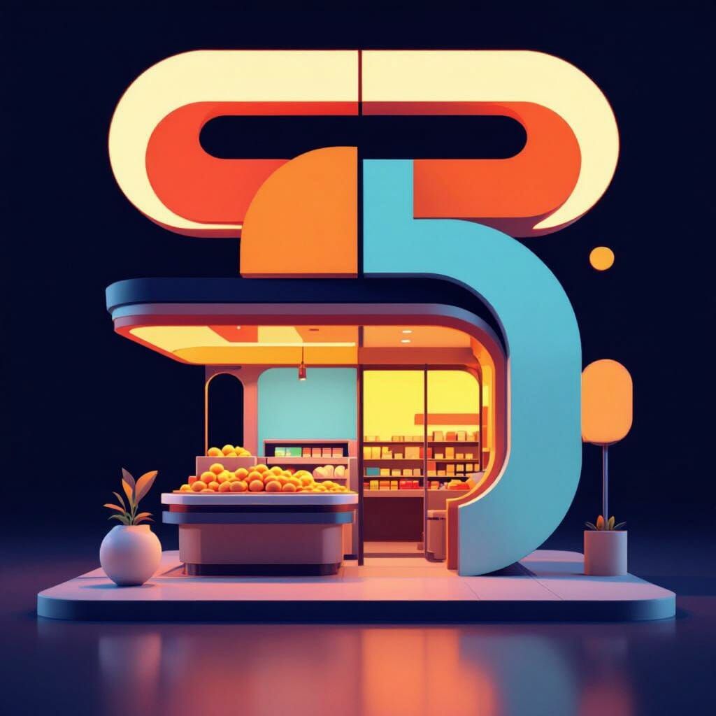 Minimalist 3D Supermarket Logo Design