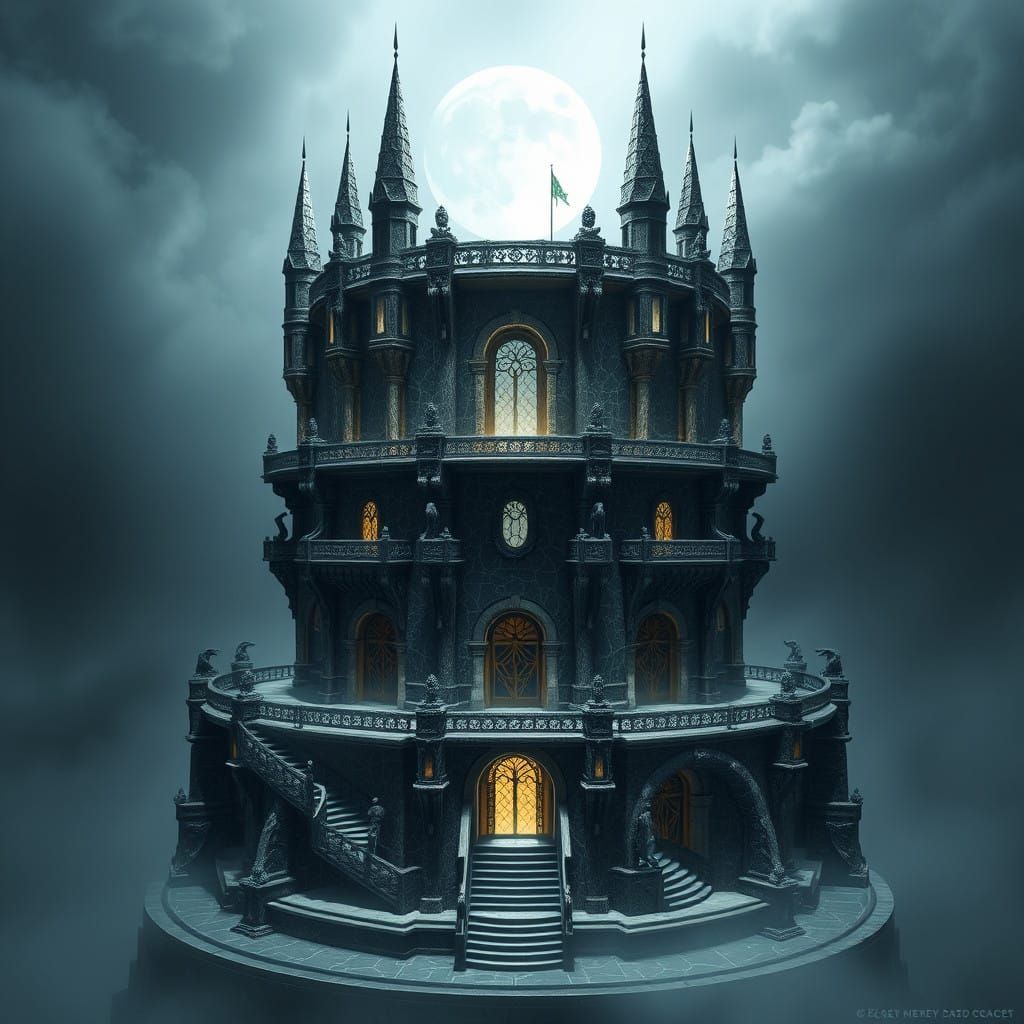 Cyberpunk-Optic Tower in the Twilight Realm