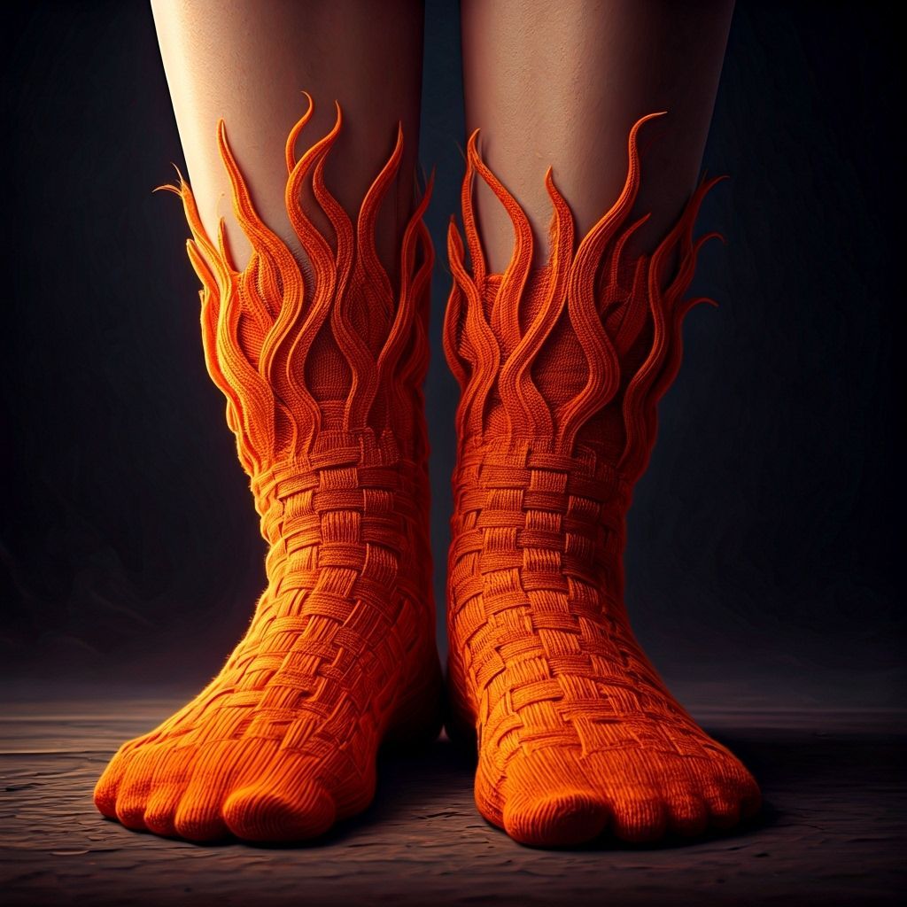 Fiery Orange Socks with Woven Flame Appliques