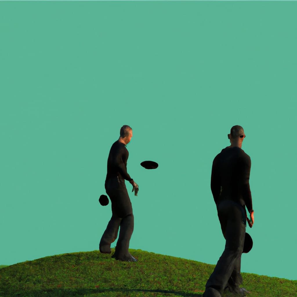 Men in Black Disc Golfers in a Cyberpunk Landscape