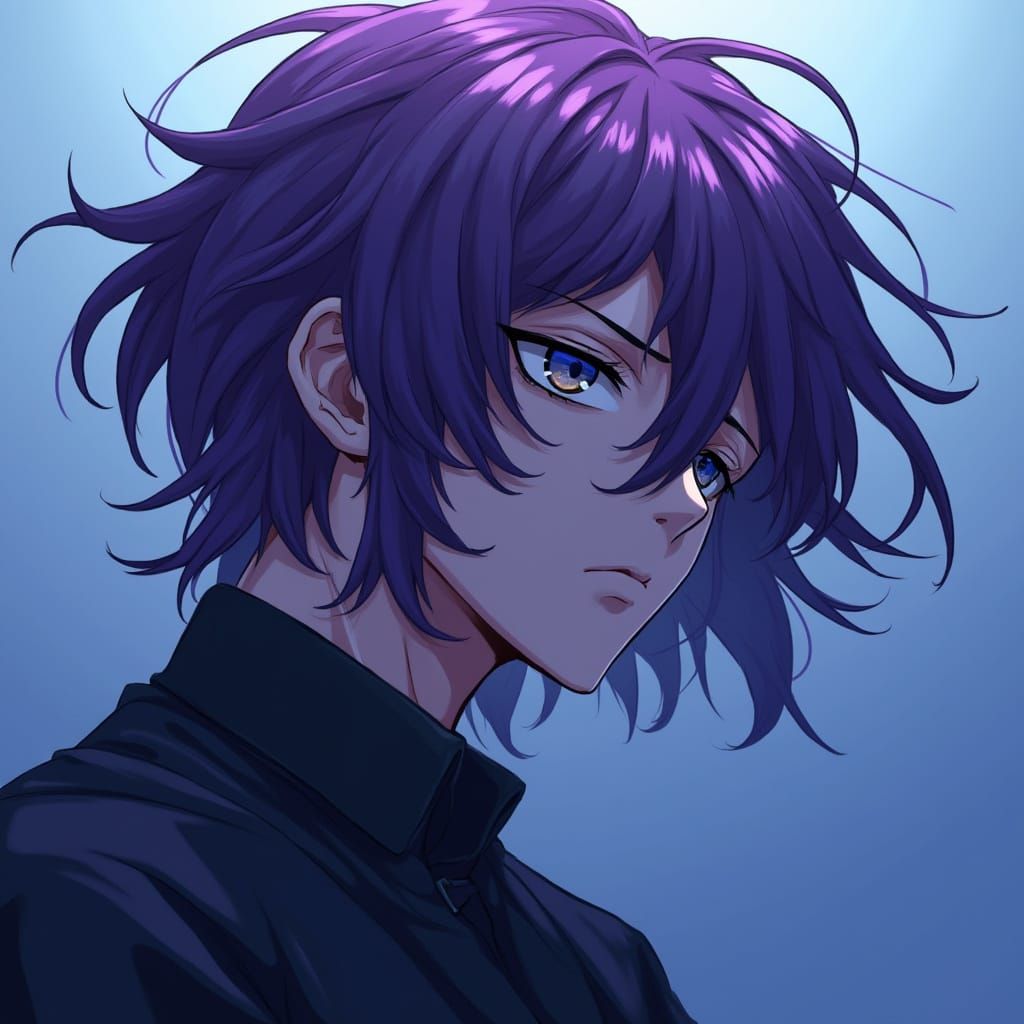 Majestic Anime Male with Regal Purple Hair