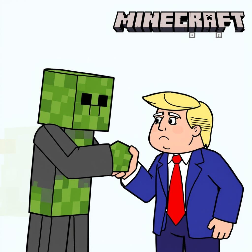 Minecraft Creeper Meets Donald Trump in Historic Handshake