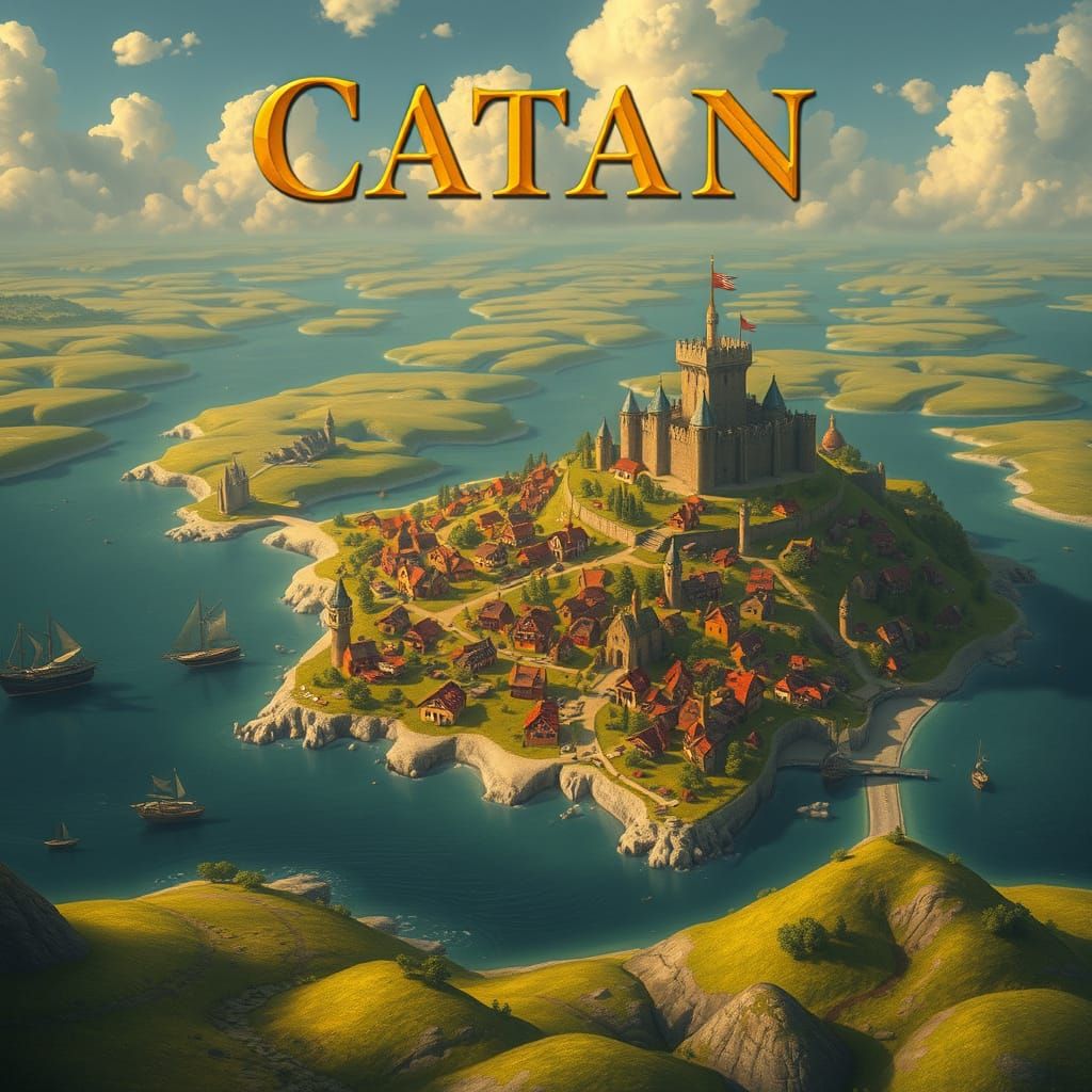 Vibrant Catan Island with Cities and Knights