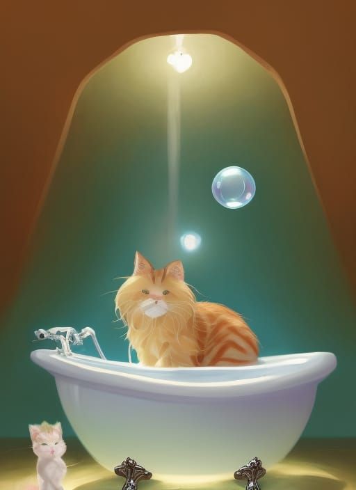 Ginger Cat's Bubble Bath: Ghibli-Inspired Portrait