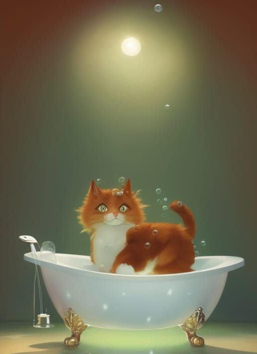 Ginger Cat's Bubble Bath: Ghibli-Inspired Portrait
