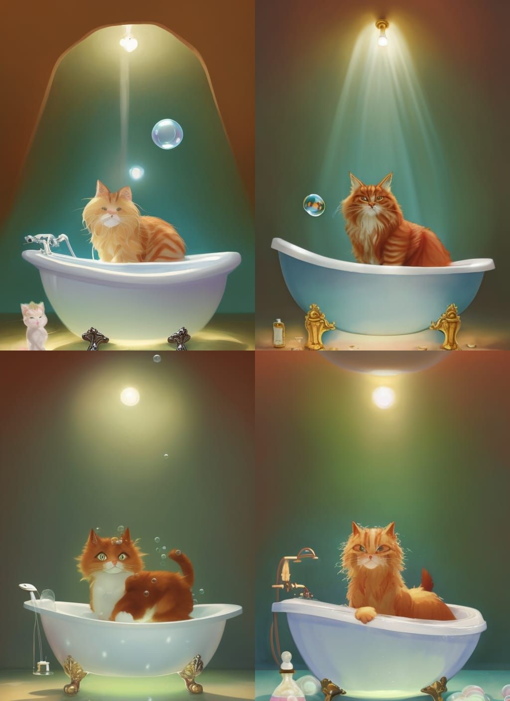 Ginger Cat's Bubble Bath: Ghibli-Inspired Digital Art