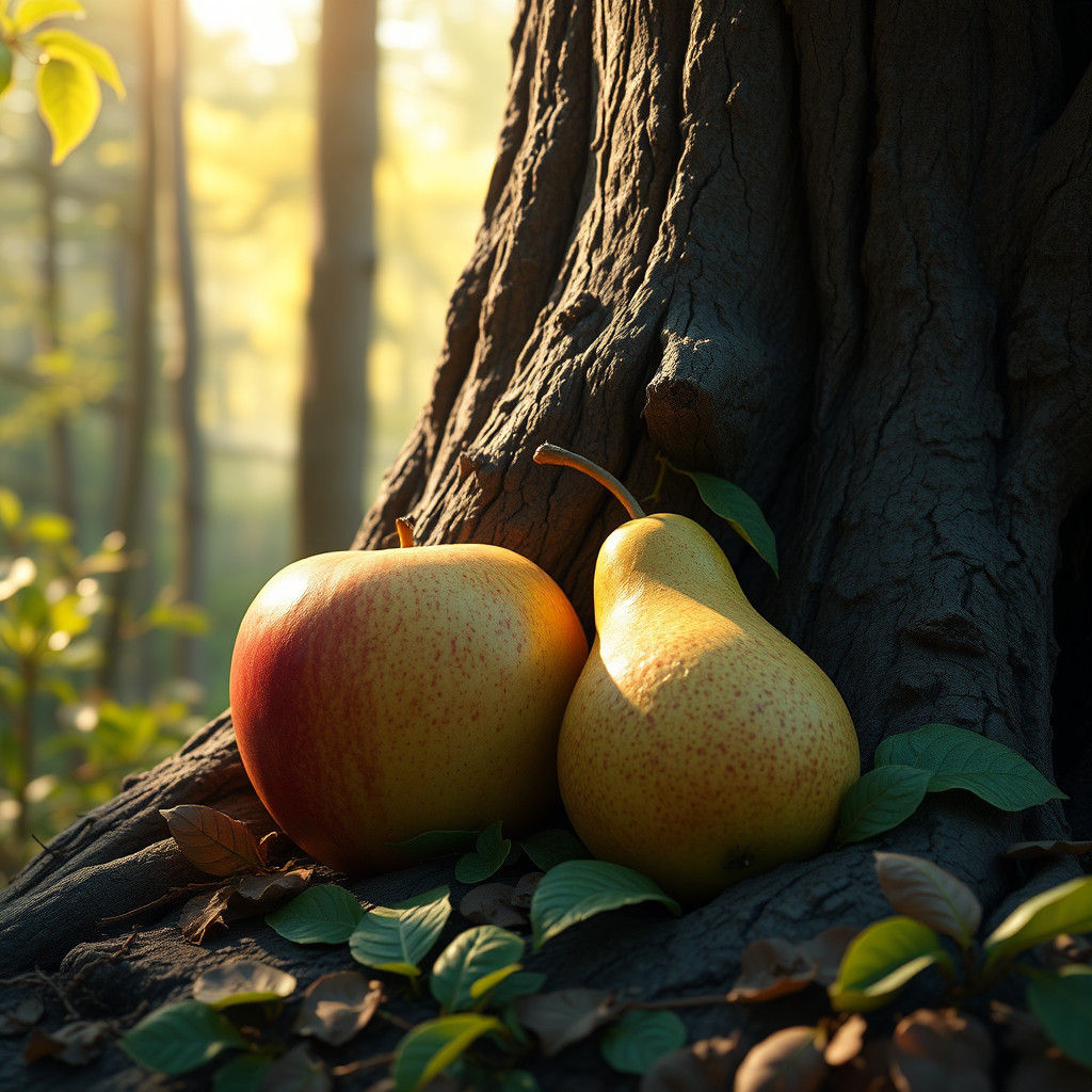 Apple and Pear Still Life in Atmospheric Style