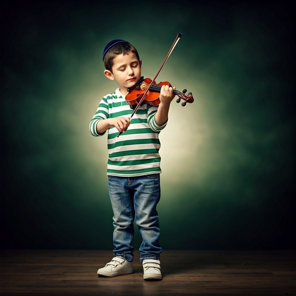 Jewish Boy Plays Violin in Art Nouveau Style
