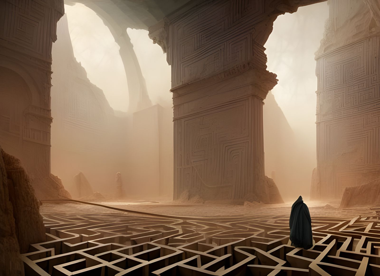 Figure in Maze: Hyperdetailed Digital Art