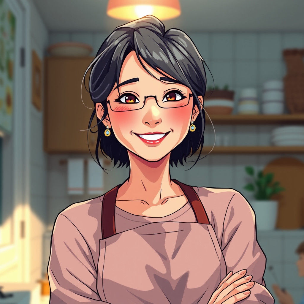 Charming Mom in Manga Style with Cinematic Lighting
