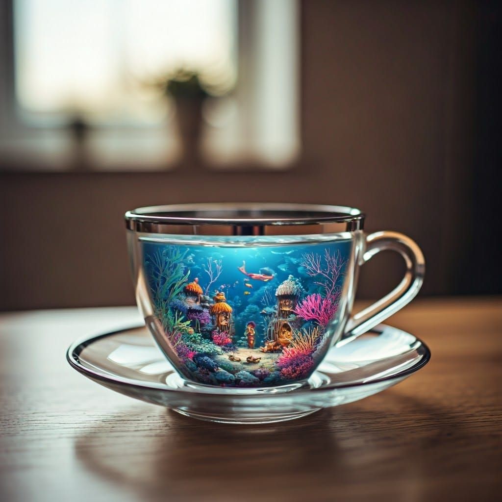 Miniature Mermaid Village in Glass Teacup