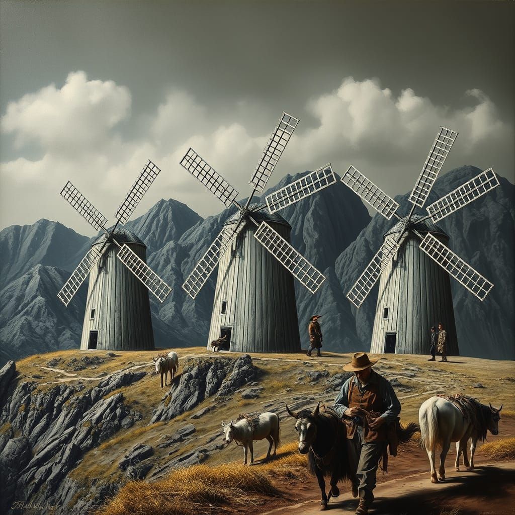 Majestic Windmills Stand Guard in a Dreamlike Landscape