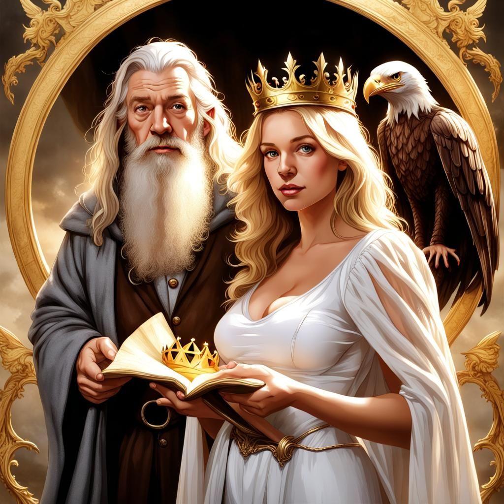 Wizard and Crowned Woman with Eagle
