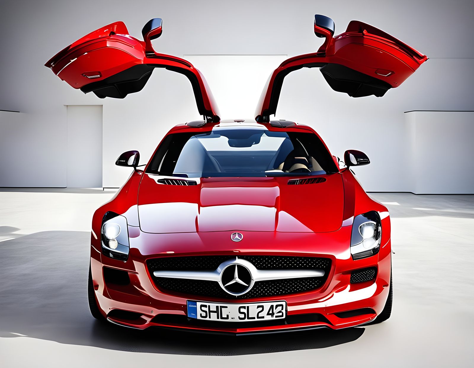 Red Mercedes Benz SLS AMG Front View