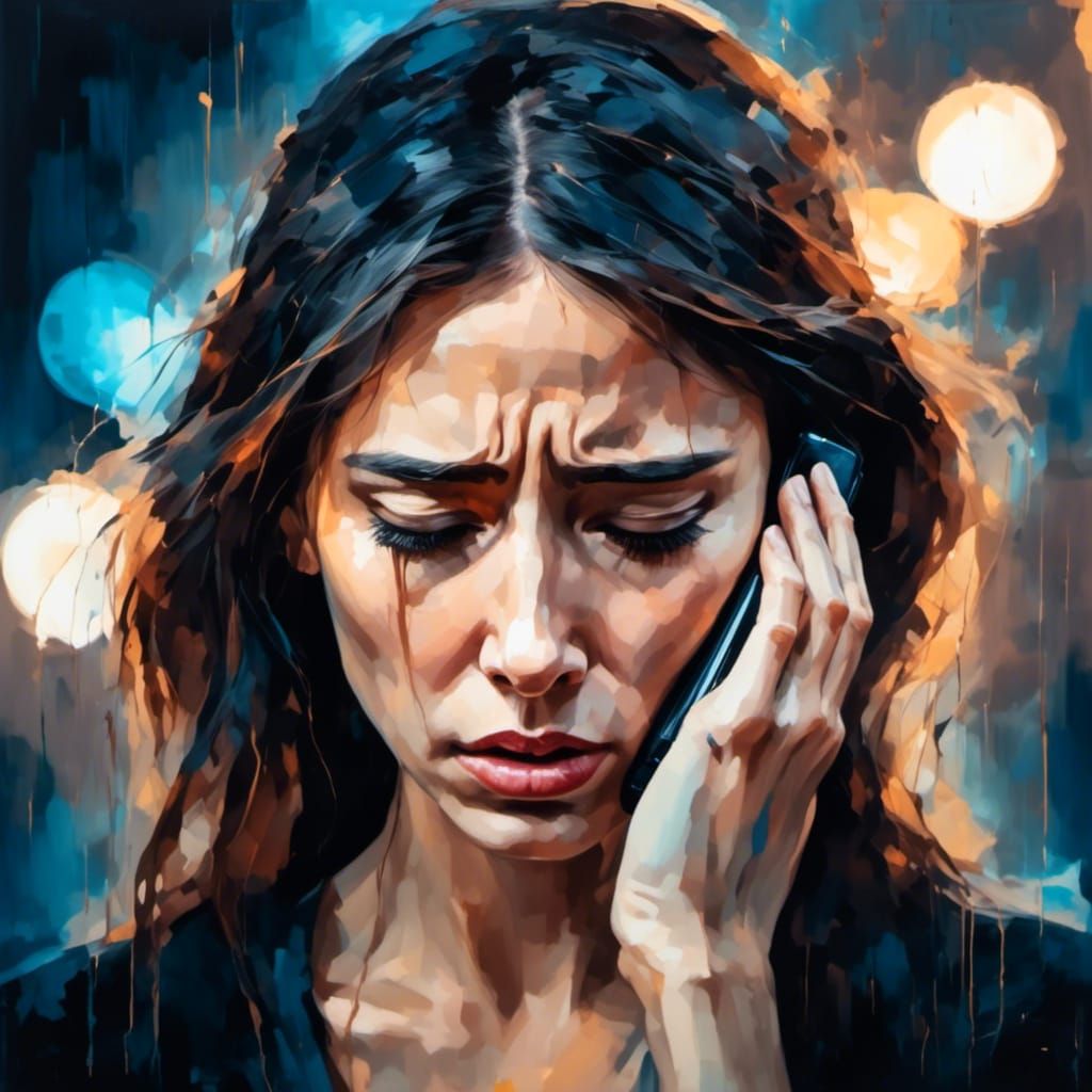 Woman's Anguish: Stylized Portrait of Grief and Sorrow