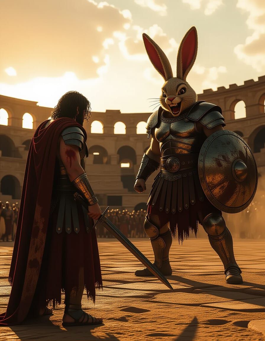 Warrior Versus Bunny Gladiator in Coliseum: Baroque Style