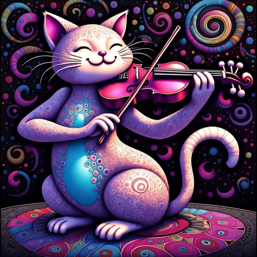 Whimsical Feline Virtuoso in Dreamy Zentangle Aesthetic