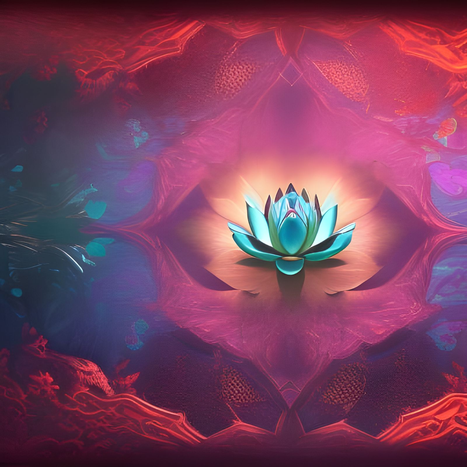 Black Lotus Fantasy Art in Teal and Maroon