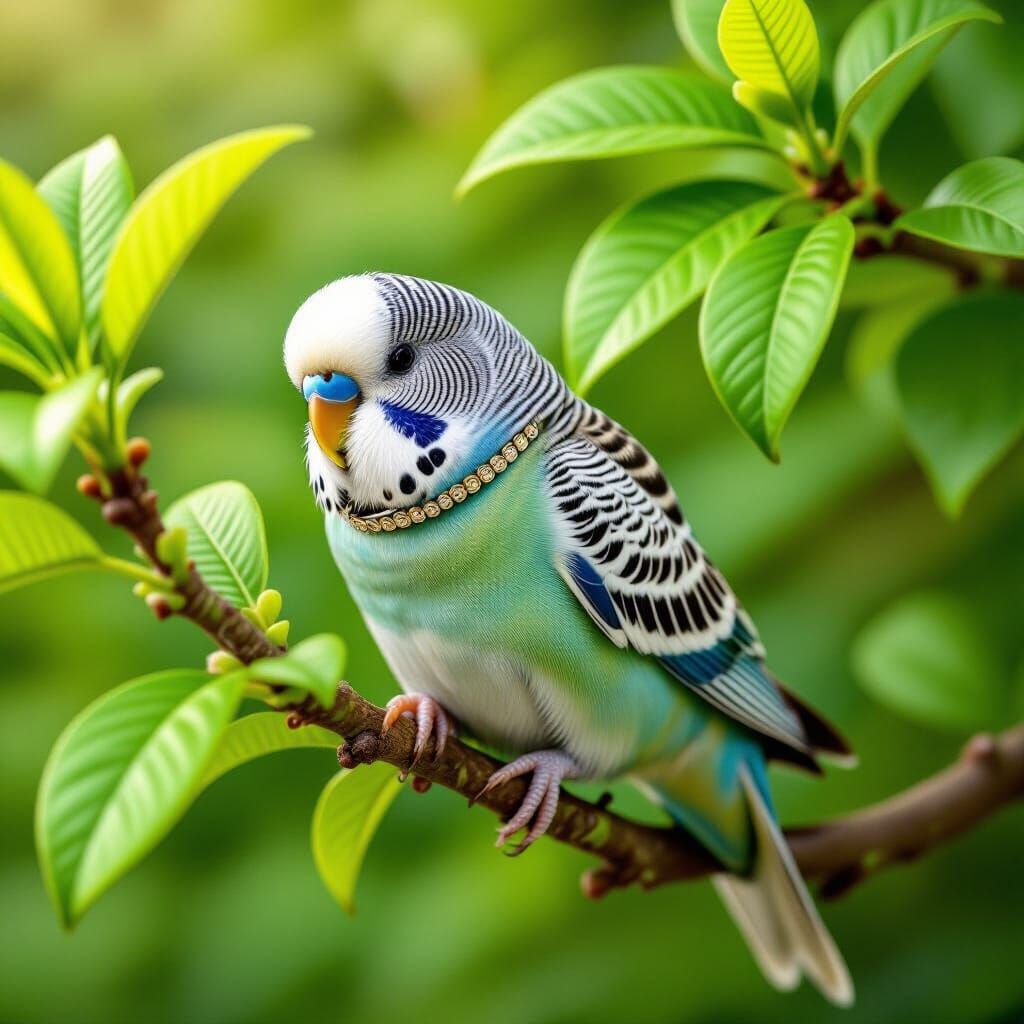 Sleeping Budgerigar on Chocolate Tree Branch