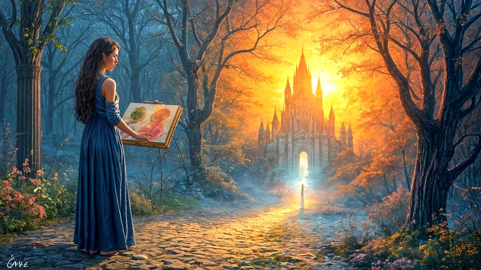 Woman Painting Inner Peace: A Citadel of Memory and Light