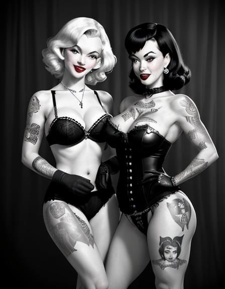 Gothic Tattooed Marilyn Monroe and Bettie Page