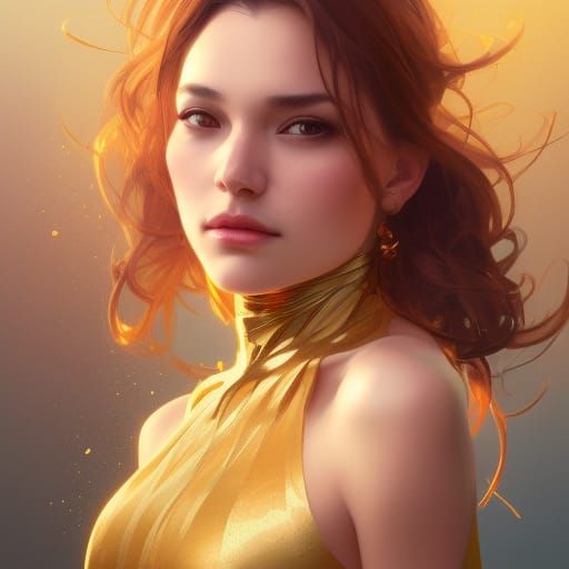 Golden Girl Portrait in Hyperdetailed Digital Art Style