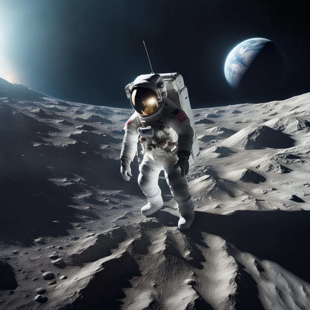 Astronaut Moonwalk Overlooking Earth in Detailed Matte Paint...