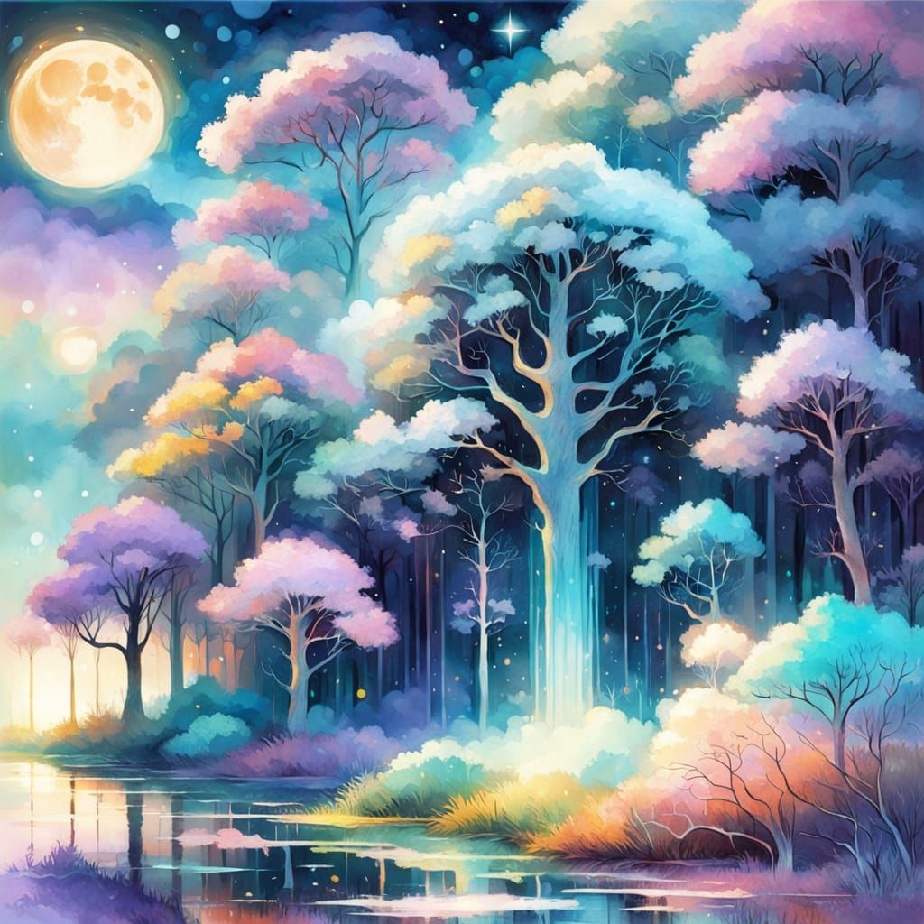 Whispers of Mystical Wonder in a Moonlit Dreamscape
