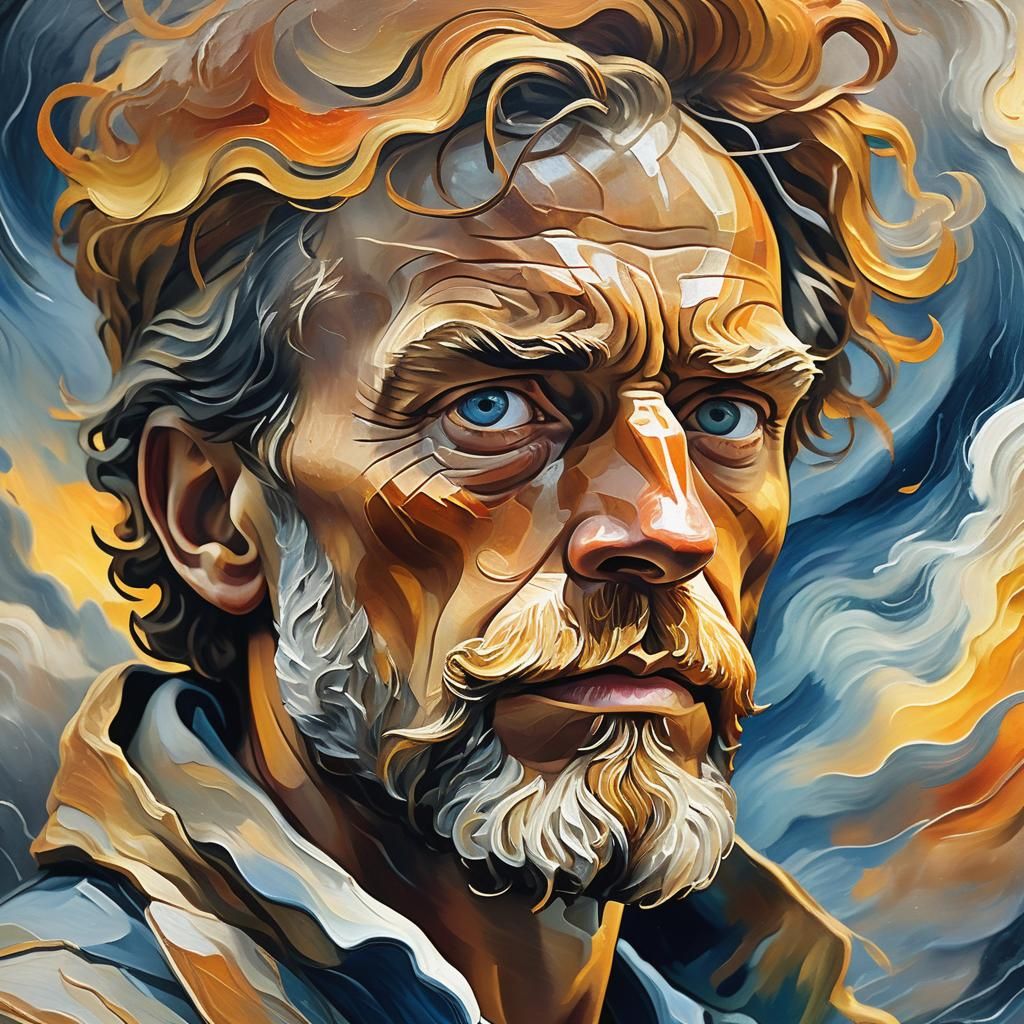 Intense Portrait of Person Facing Hurricane as Post-Impressi...