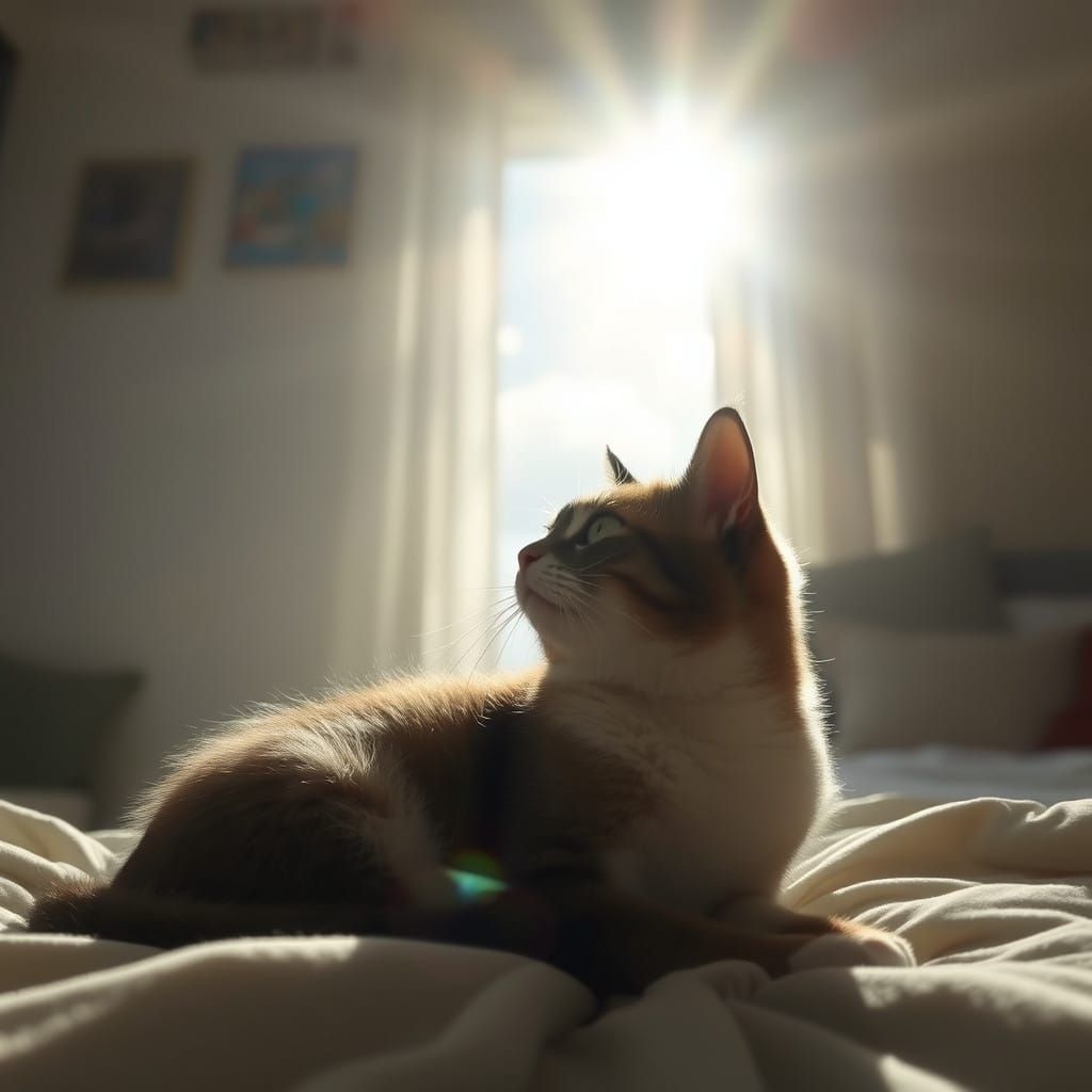 Cat in Serene Heavenly Bedroom