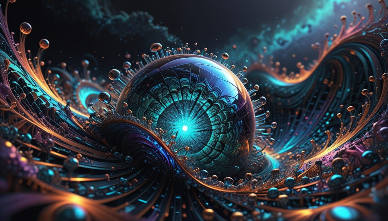 Surreal Landscape with Glowing Hypersphere