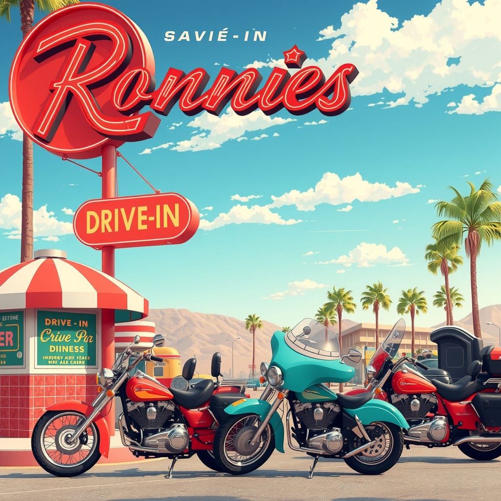 Retro American Drive-In Diner in Vibrant Summer Colors